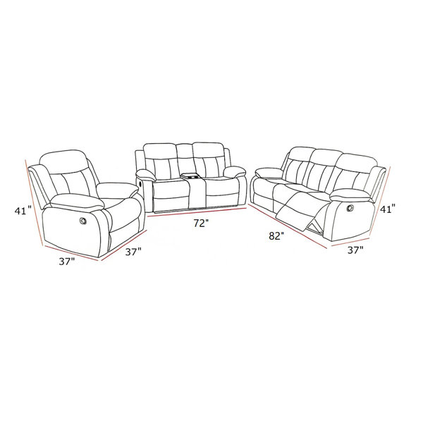 Latitude Run® 3 Piece Vegan Leather Reclining Living Room Set Wayfair